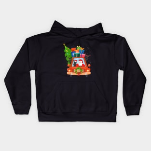 Santa And Scottie Riding Red Truck Merry Christmas Kids Hoodie